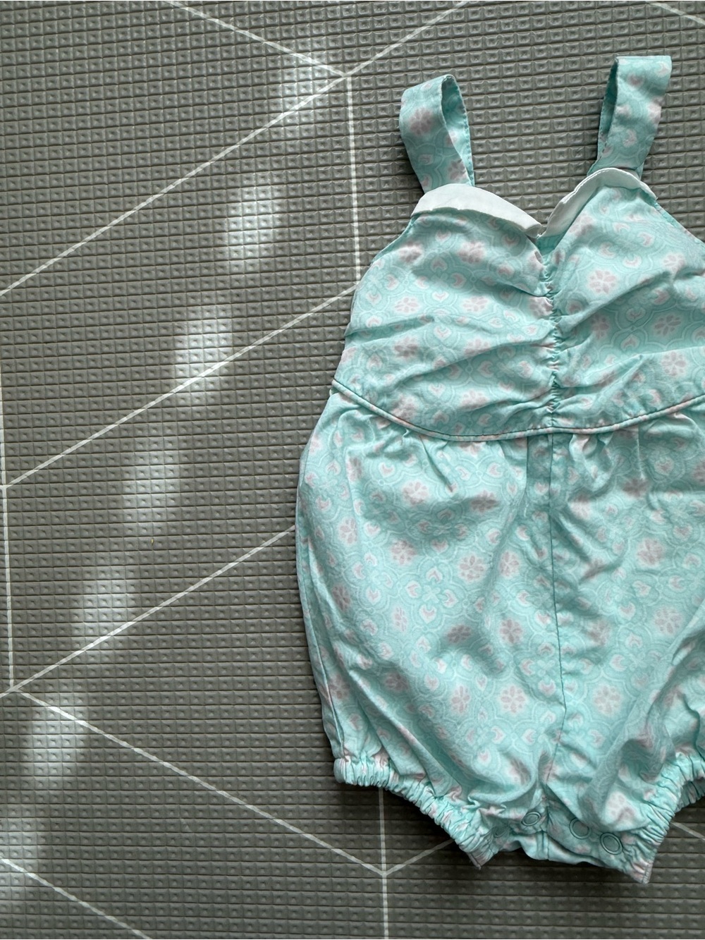 Janie and Jack|Baby girl Mint Floral Bubble Romper with Ruching & bows•••0-3M